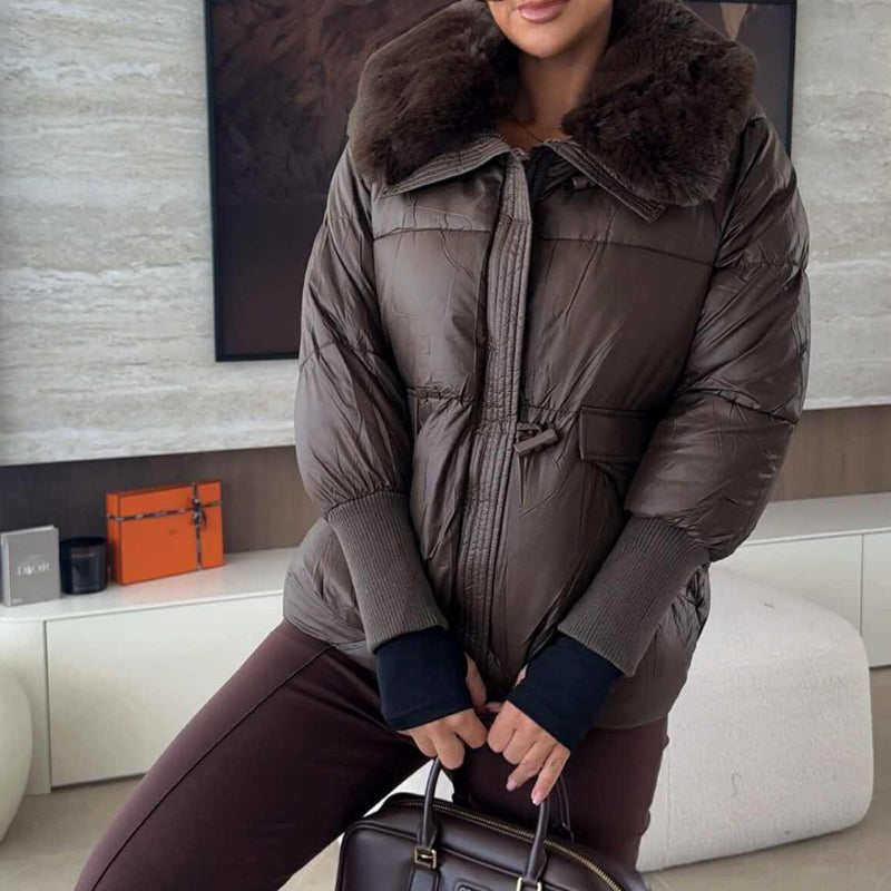 Women's Chic Puffer Jacket with Faux Fur Collar